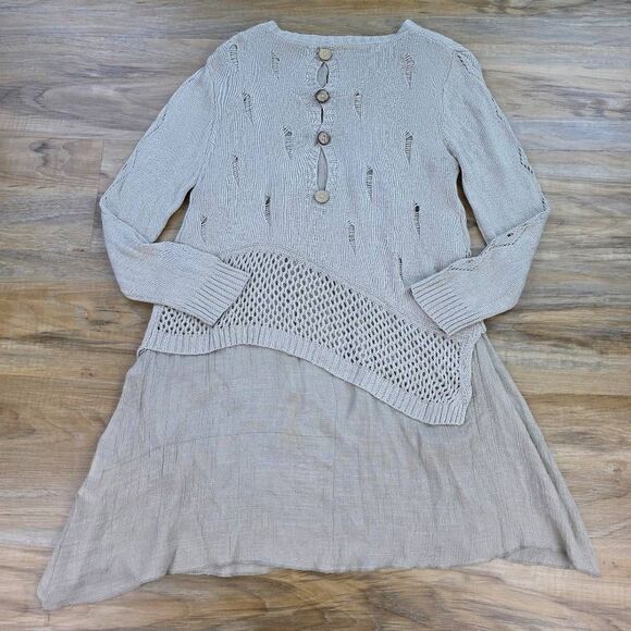 🍑Selfie Couture by Trendology Tan Asymmetric Sweater Small - Picture 3 of 12